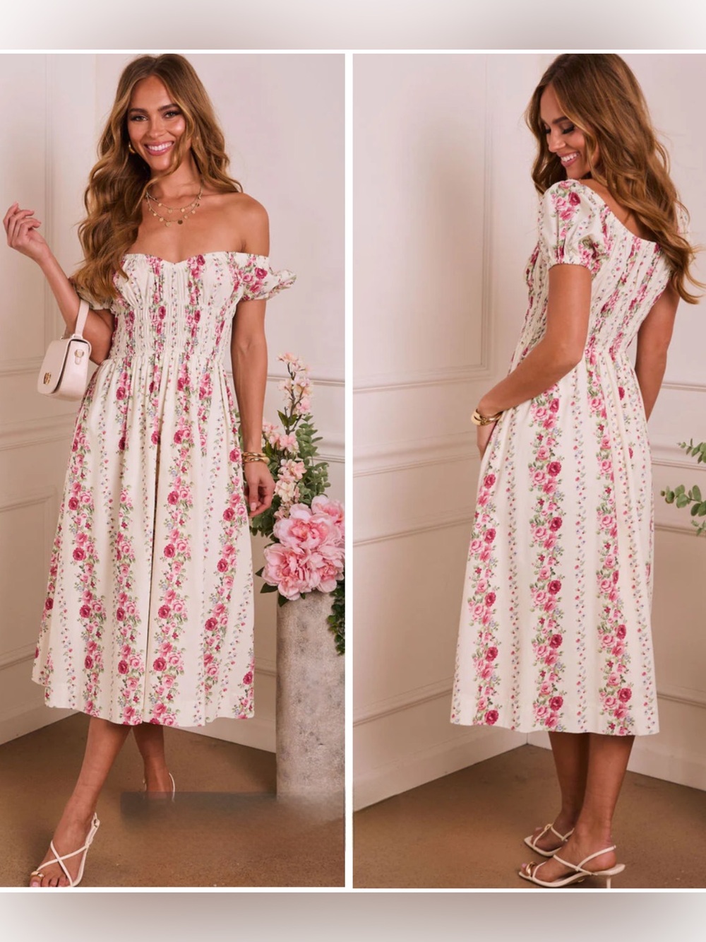 VICI Rose Bound Floral Smocked Midi Dress S NWOT